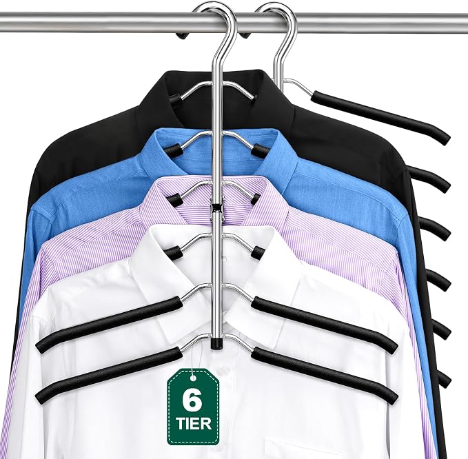 DOIOWN Clothes Hangers Space Saving: 6 Tier Coat Hanger Space Saving Hangers by DOIOWN