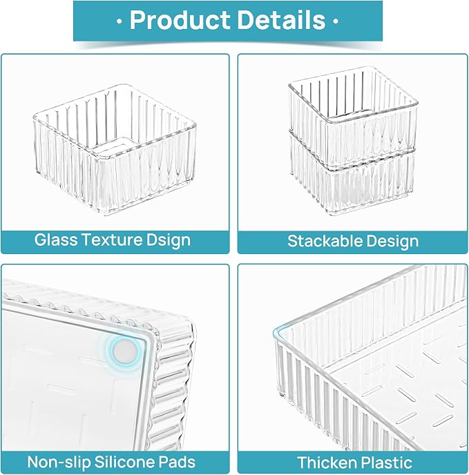 Vtopmart 7 PCS Clear Drawer Organizers Bins, 4-Size Stackable Makeup and Vanity - Image 8