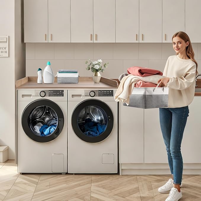Washer Dryer Countertop with 2 Pack Storage Baskets, Wood Washer and Dryer - Image 6