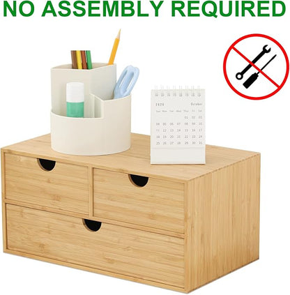 Bamboo Desk Organizer with Drawers, 3-Drawer Desktop Storage Box | 3 Drawers - Image 4