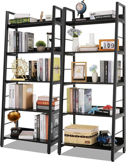 Himimi Black Ladder Bookshelf, 5 Shelf Bookcase Industrial Bookshelf Wood and by Himimi