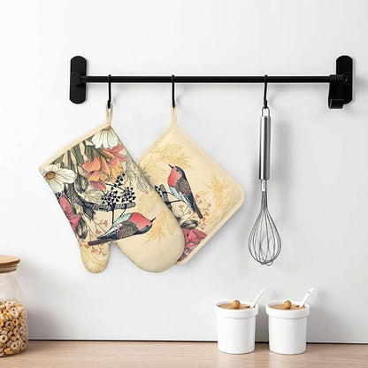 Bird Floral Oven Mitts and Pan Racks, Silicone Non-Slip Vintage Garden Bird - Image 7