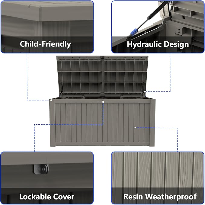200 Gallon Outdoor Storage Box Resin Deck Box All Weather Waterproof Large - Image 5
