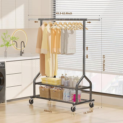 EAGMAK Heavy Duty Clothes Rack Load 556 LBS, Rolling Clothing Rack - Image 3