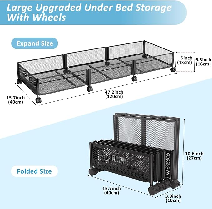 Under Bed Storage with Wheels 47.2"/57.6L Large Rolling Under Bed Storage - Image 2