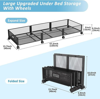 Under Bed Storage with Wheels 47.2"/57.6L Large Rolling Under Bed Storage - Image 2