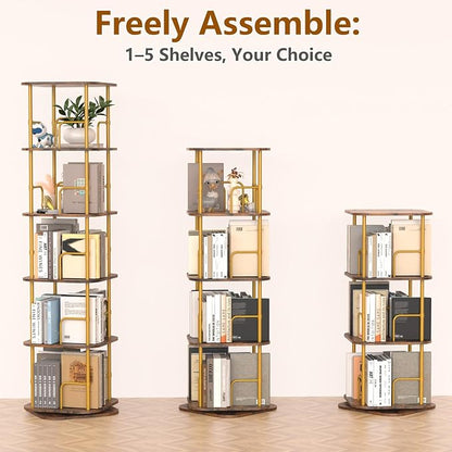 Lauxery 5 Tier Wooden Rotating Bookshelf, Metal Frame, 64 in Tall | 1000lbs - Image 4