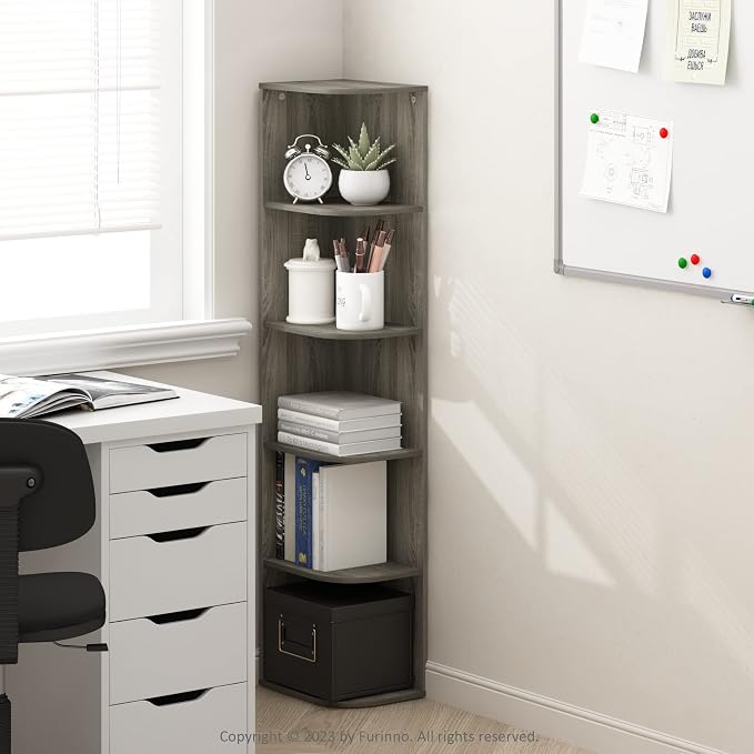 Furinno PASIR Book Shelf, 5-Tier Corner Bookshelf, Open Shelves Bookcase 9.3 x - Image 2