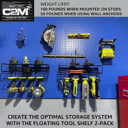 c2M Heavy Duty Floating Tool Shelf & Organizer | Wall Mounted Garage Storage - Image 2