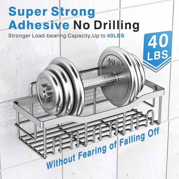 EUDELE 5-Pack Rustproof Stainless Steel Shower Caddy – No Drill Adhesive - Image 4