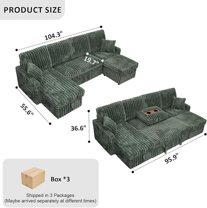 KCGKCG 104" U Shaped Sleeper Sofa Bed, Sectional Couches - Image 3