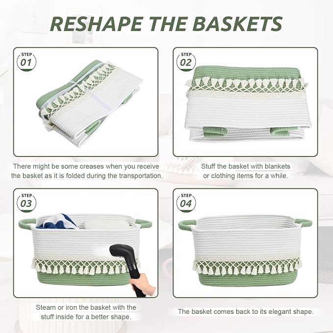 3 Pack Storage Basket for Shelves, Boho Cotton Rope Storage Bins - Image 8