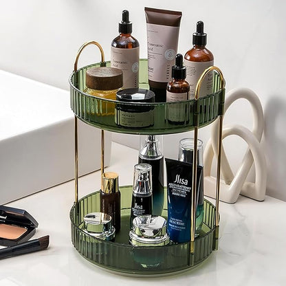 Rotating Makeup Organizer Countertop 2 Tier Lazy Susan Trays Clear Skincare by Zufudo