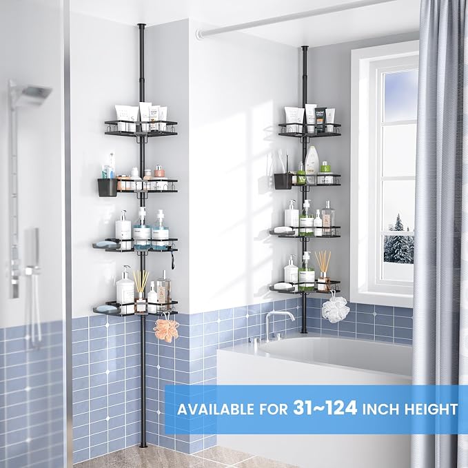 Corner Shower Caddy Tension Pole: 4-Tier Adjustable Rustproof Bathroom - Image 2