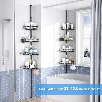Corner Shower Caddy Tension Pole: 4-Tier Adjustable Rustproof Bathroom - Image 2