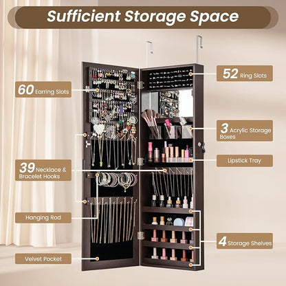 CHARMAID Jewelry Cabinet Wall or Door Mounted, Hanging Lockable Jewelry Armoire - Image 3