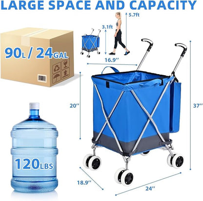 Folding Shopping Cart for Groceries, Water-Resistant Heavy-Duty Canvas Trolley - Image 5