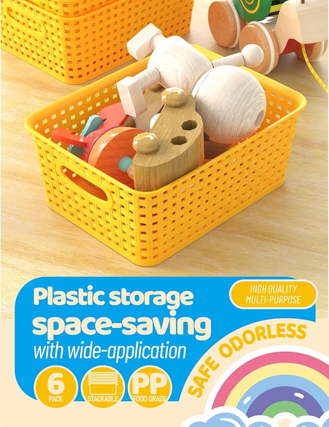 WYT 6-Pack Plastic Small Shelf Storage Weave Baskets Organizing - Image 5