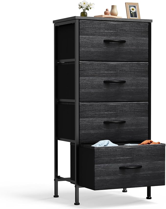 DUMOS Nightstand with 4 Drawers Bedside Table with Removable Fabric Bins Sturdy by DumosLifestyle
