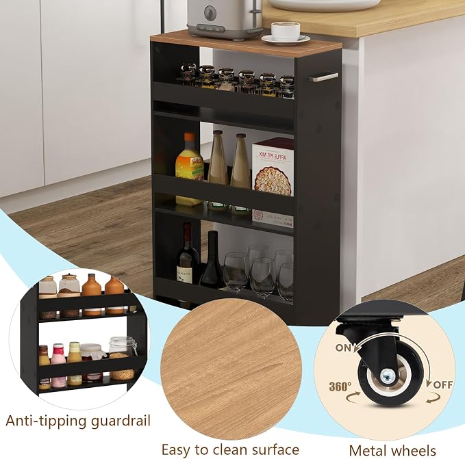POWERSTONE 4-Tier Slim Storage Cart, Narrow Kitchen Rolling Cart w/Handle & - Image 5