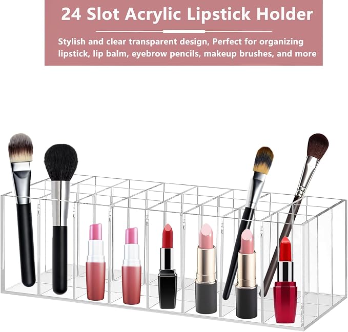 Lipstick Organizer 24 Slot Lipstick Holder Display Rack Small Clear Plastic - Image 2