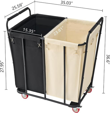 Hoctieon 2 Section Laundry Sorter Cart, 400L Rolling Hamper - Image 8