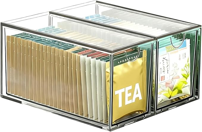 2 Pack Stackable Tea Bag Storage Organizer Drawers – Clear Acrylic Tea Bag by Unknown