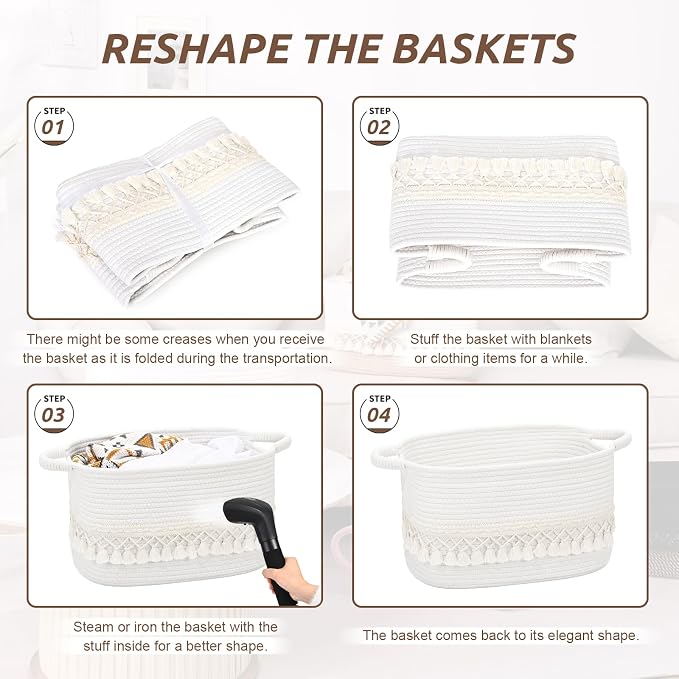 6 Pack Storage Basket for Shelves, Boho Cotton Rope Storage Bins - Image 8