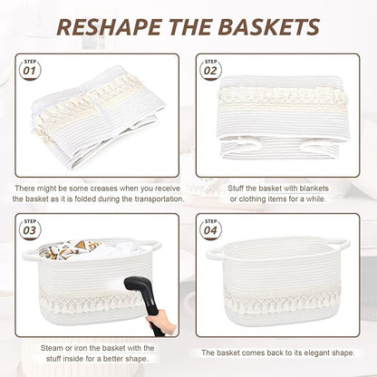 3 Pack Storage Basket for Shelves, Boho Cotton Rope Storage Bins - Image 8