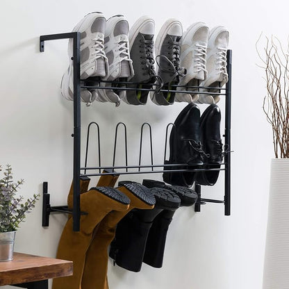 MyGift Premium Black Metal Hanging Wall Shoe Rack - Image 2