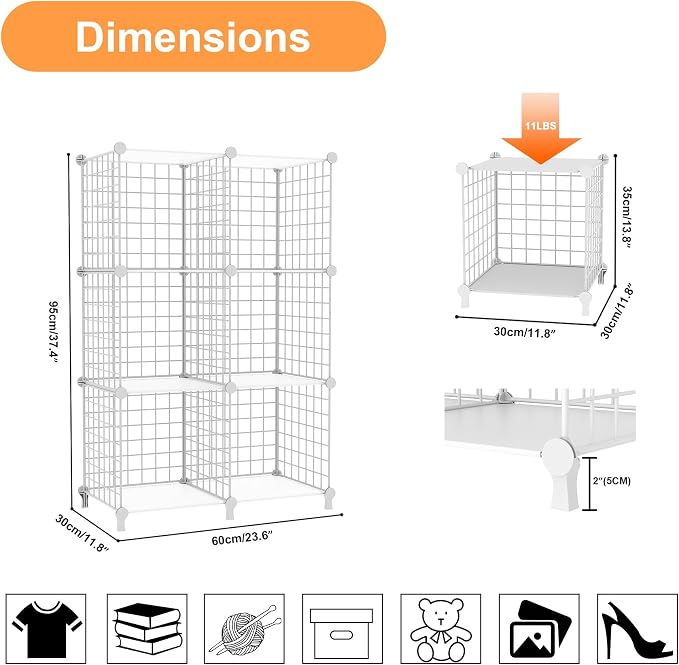 AWTATOS Wire 6 Cube Storage Organizer, Closet Storage Shelves Stackable | Metal - Image 3