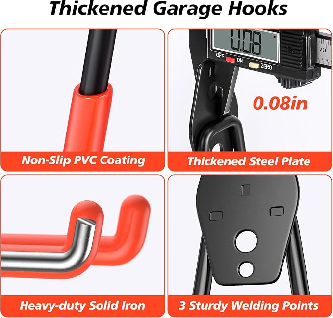 20 Pack Heavy Duty Garage Hooks, Solid Steel Wall Mount Hangers, - Image 3