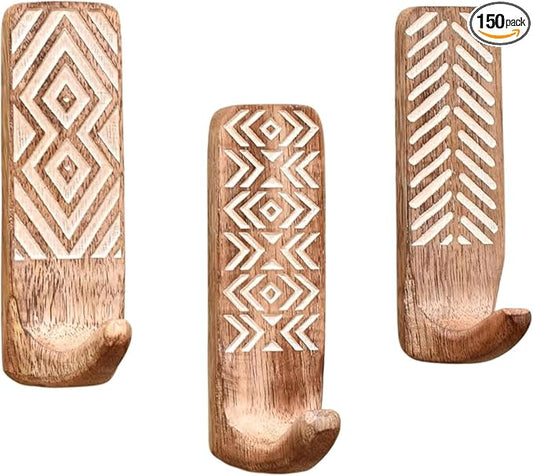 Indian Shelf 150 Pieces Bulk Wood Adhesive Wall Hooks – Wholesale Boho Peel and by IndianShelf