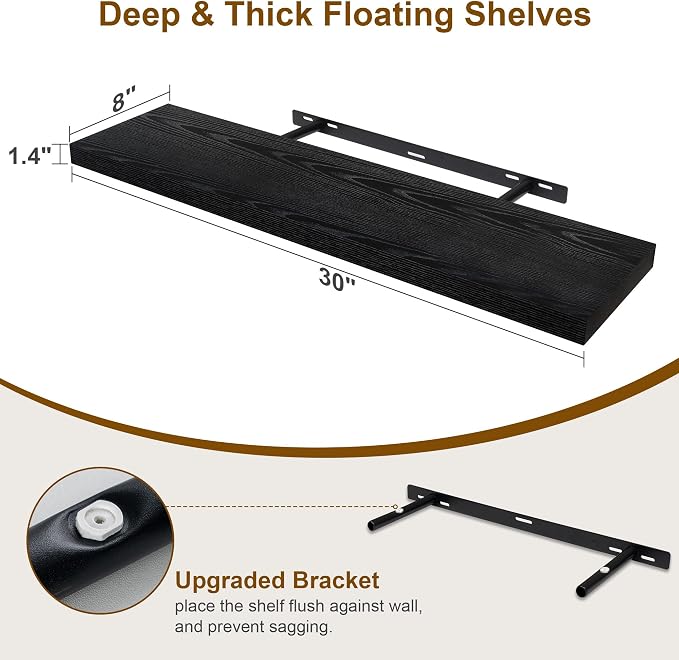 30 Inch Floating Shelves, Rustic Floating Wall Shelves 8 Inch Deep, 30 x 8 - Image 3