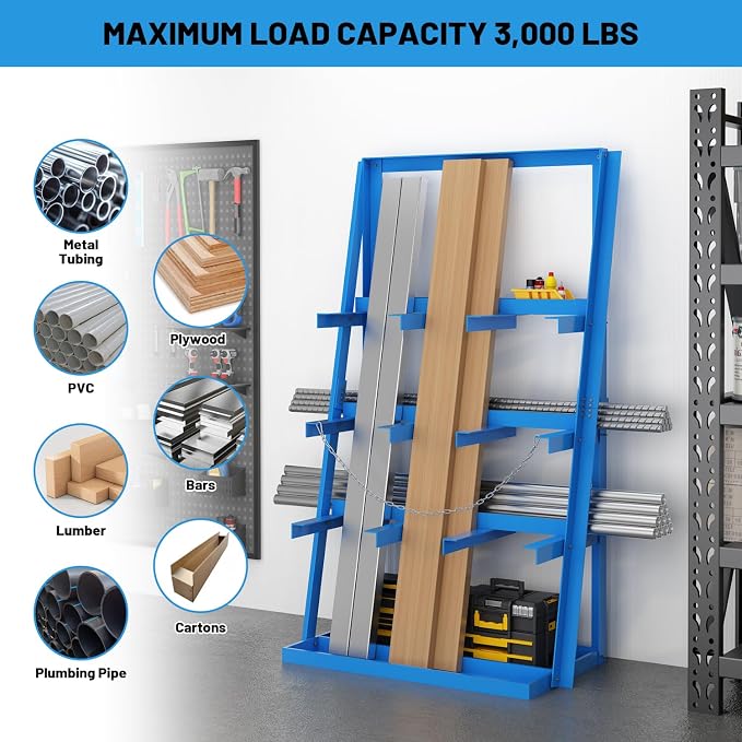 Vertical Bar Rack, 3000 Lbs Weight Capacity, Steel Bays Long Parts Storage Rack - Image 6