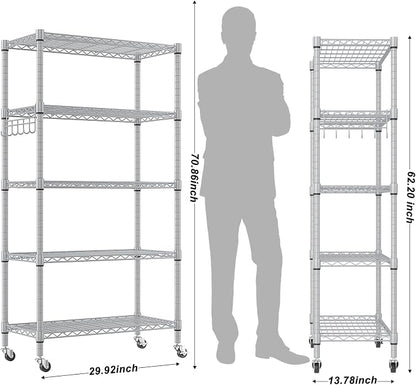 Homdox 5 Tier Adjustable Rolling Storage Shelves, Heavy Duty Wire Racks and - Image 3