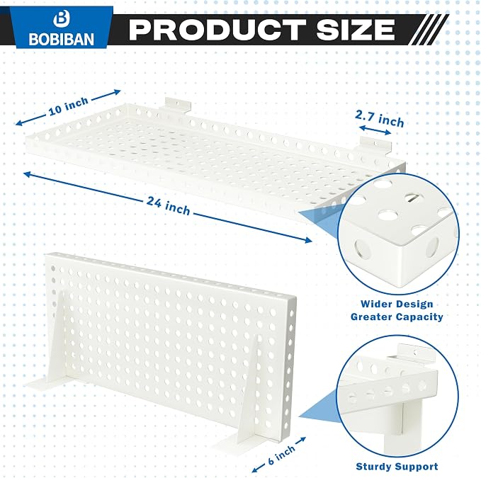 4 Pack Slatwall Shelves, Heavy Duty White Metal Slat Wall Shelf - Image 2