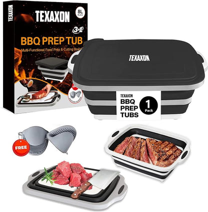 8L/16L BBQ Prep Tub with Cutting Board, Lid & Complimentary Mitts/Gloves – by Unknown