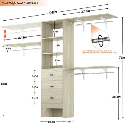 iSunirm 8FT Closet System, Wall Mount Bedroom Wardrobe - Image 8