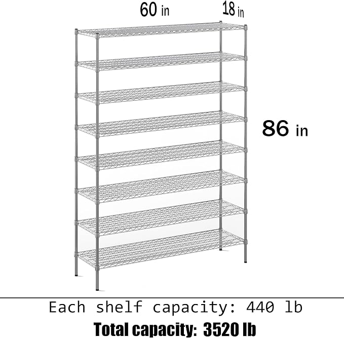 18" Deep x 60" Wide x 86" Height Wire Shelving Kit | 8-Tier | NSF Commercial - Image 3