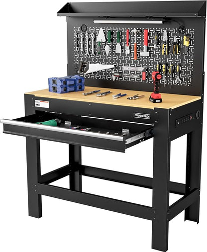 WORKPRO Garage Workbench with Storage, Power Outlets and Light, 800 LBS by WORKPRO