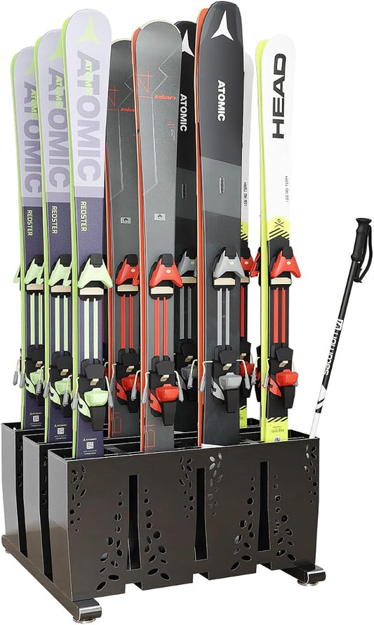 Heavy Duty Metal Ski Storage Rack, 12 Pair Freestanding Steel Ski Holder by TOCRETOARE
