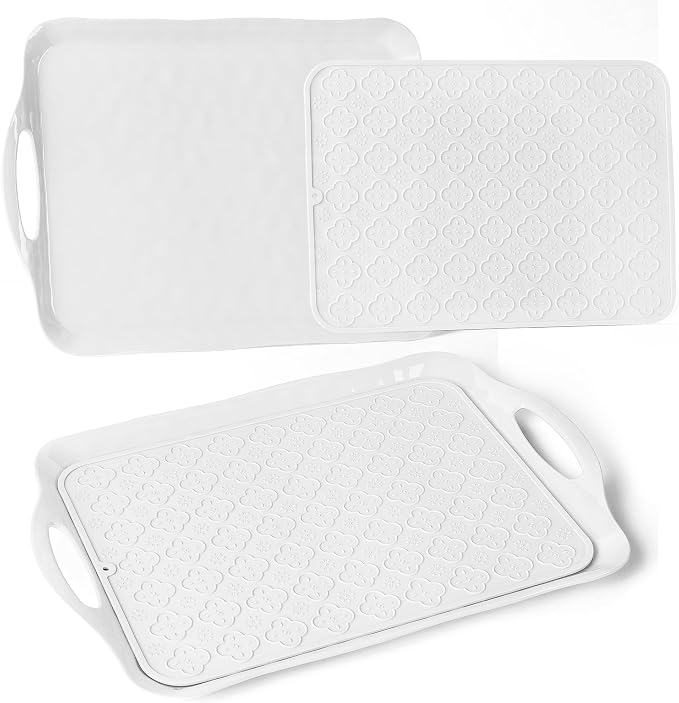 LEHAHA 17.25" x 12" Serving Trays Set of 2 White, Dinner Tray, Light Weight - Image 2