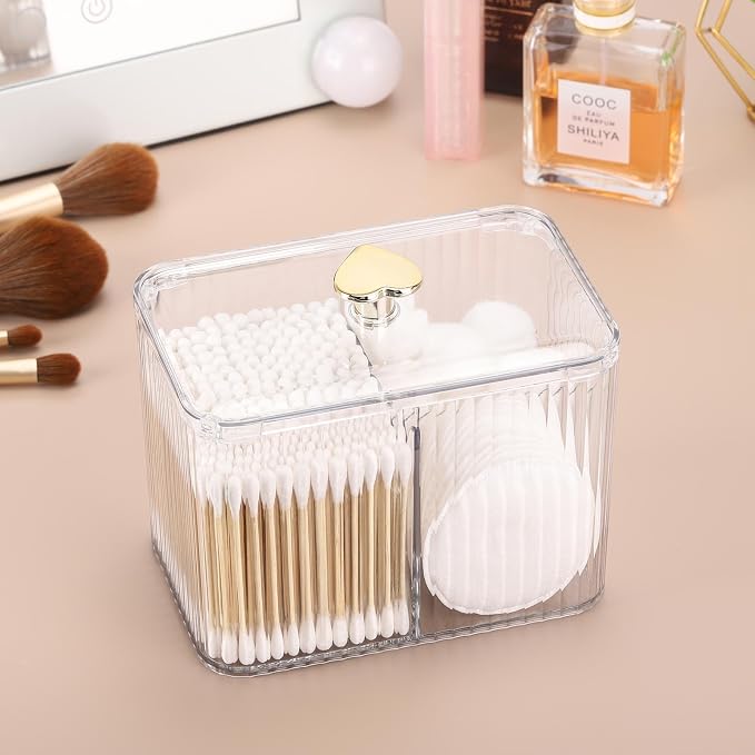 Tbestmax Qtip Holder Dispenser 3-Section Clear Bathroom Organizer Jar 3 Grids - Image 4