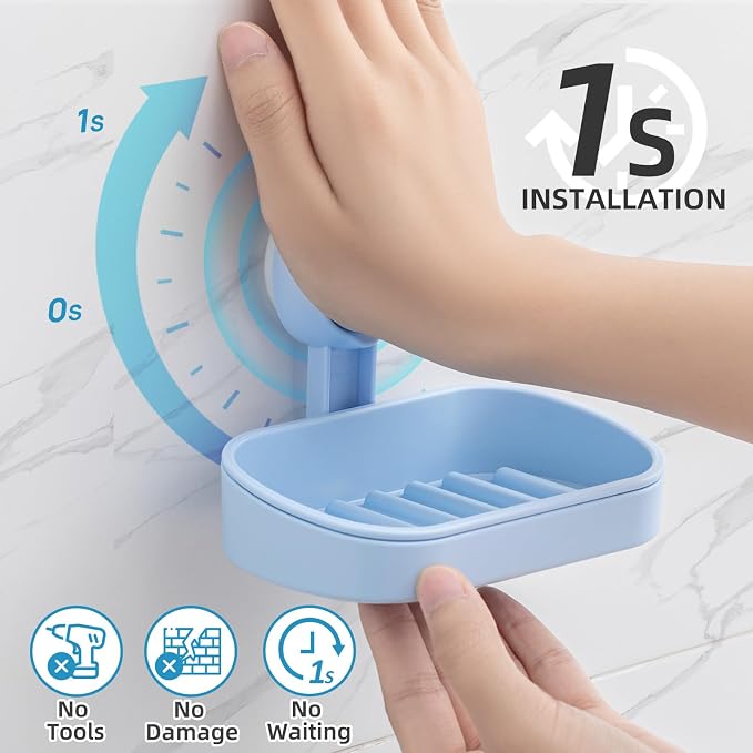 LEVERLOC Soap Dish Holder for Shower Suction Cup Wall Mounted Self Draining - Image 2