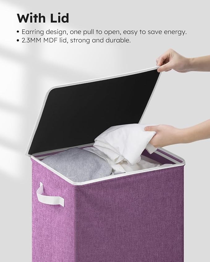 SOLEDI Laundry Hamper with Lid 100L Large & Tall Collapsible Laundry Basket - Image 5