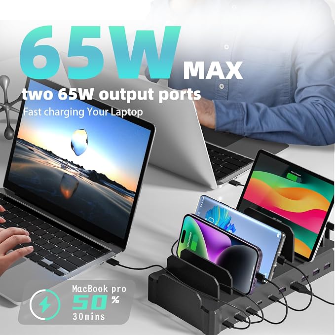 320W Charging Station for Multiple Devices, Zobirez 10-Port USB C Fast Charger - Image 3