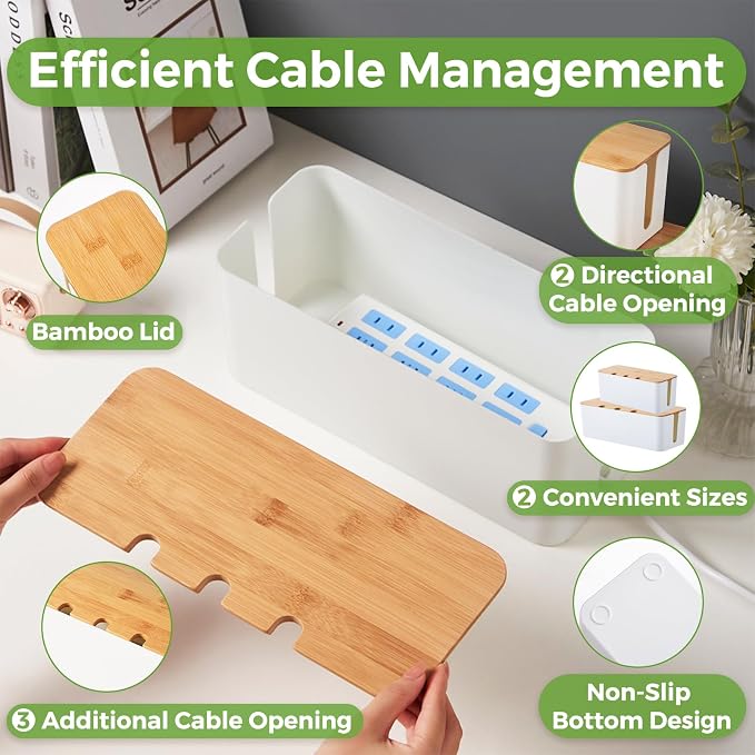 Cable Management Box 2 Pack, Cord Cable Organizer Box - Image 2