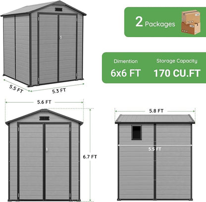 6 x 6 FT Resin Shed with Floor & Skylight, Weather & UV Resistant Sheds | - Image 2