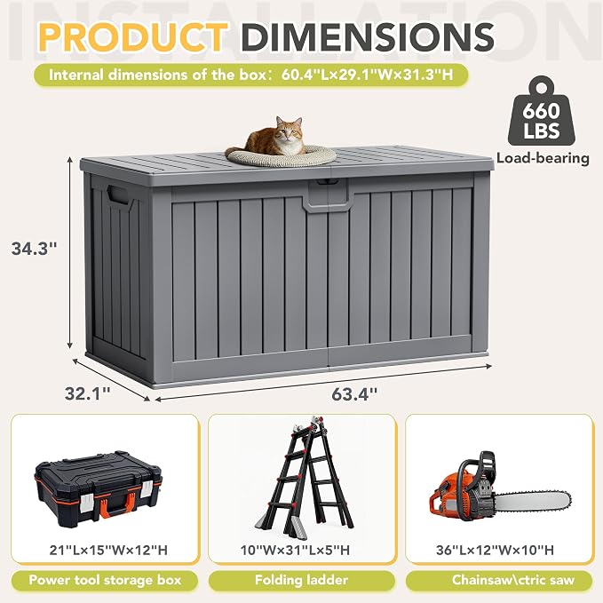 240 Gallon HDPE Deck Box Outdoor Indoor Waterproof Storage Box - Image 6